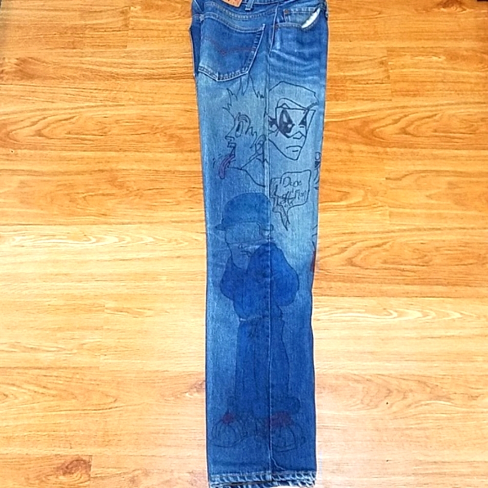 LEVI'S 505 CUSTOM GRAPHIC MENS FADED DISTRESSED JEAN 34x31 - Picture 5 of 8